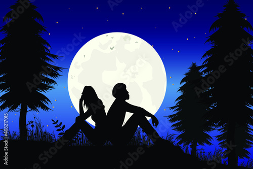 couple in love silhouette, simple vector illustration