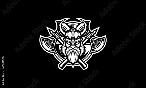 Viking head with shield and axe vector