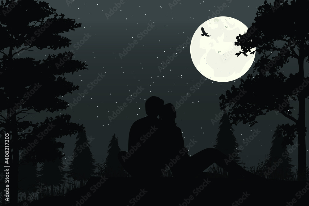 couple in love silhouette, simple vector illustration