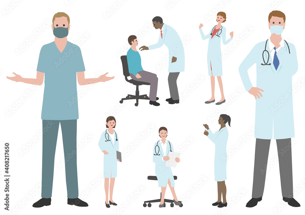 医師と看護師のイラストセット 医師と看護師のイラストセット
