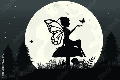 fairy silhouette, simple vector illustration