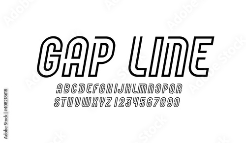 Font from black line with gap, trendy modern alphabet sans serif, italic letters and numbers, vector illustrator 10 eps