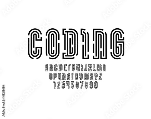 Font from black line, trendy alphabet sans serif, modern letters and numbers, vector illustrator 10 eps