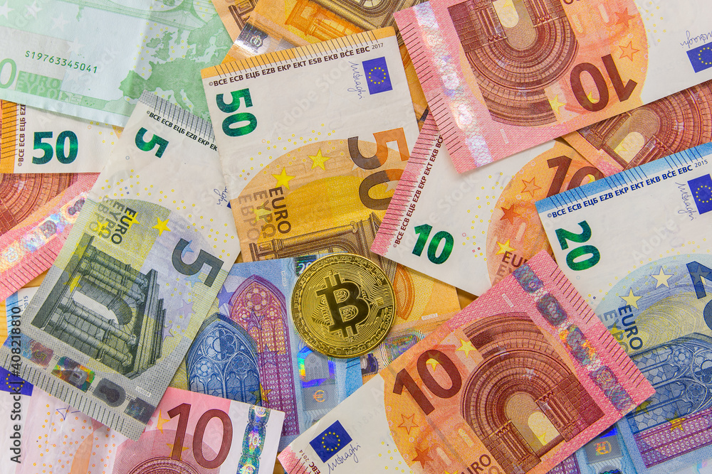 Obraz premium Bitcoin together other current money from Europe. New forms of investment. Digital money