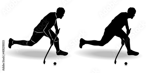 silhouette of a field hockey player, vector drawing