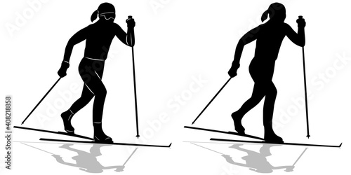 silhouette of a cross - country skiing , vector drawing