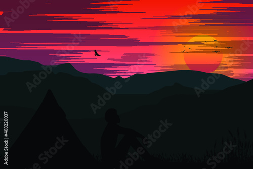 couple silhouette landscape