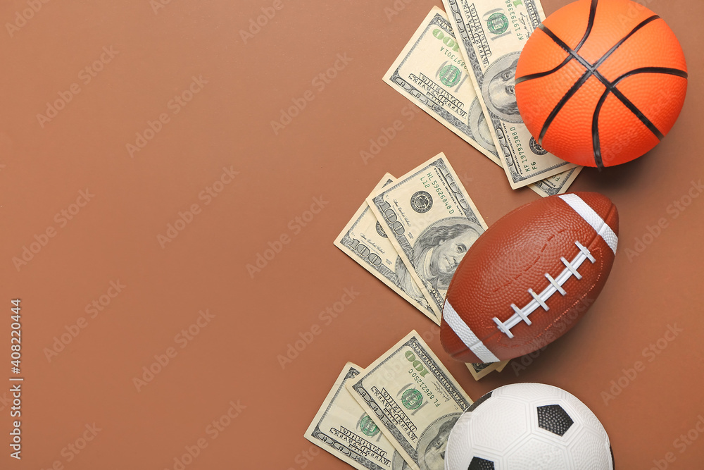 Ταπετσαρία Money and balls on color background. Concept of sports bet