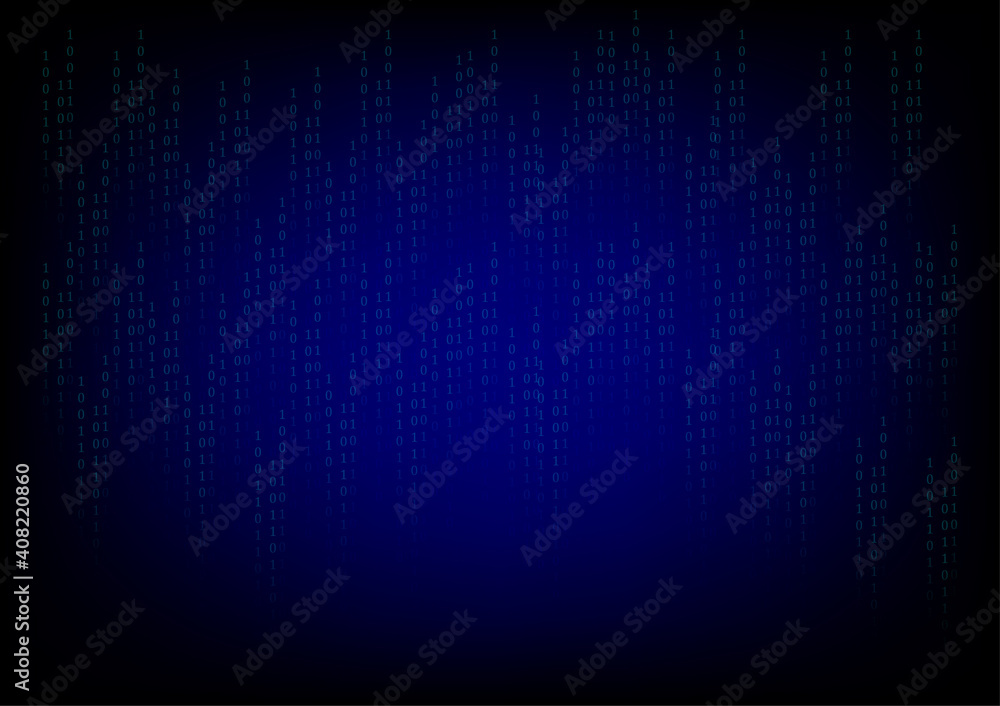 Blue binary code abstract background. Futuristic backdrop. Cybercrime concept.