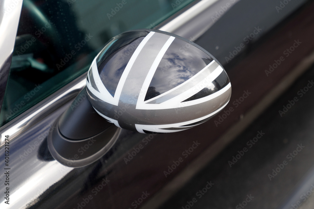 british car wing mirror with great britain gb flag in black grey and white colors british car wing mirror with great britain gb flag in black grey and white colors