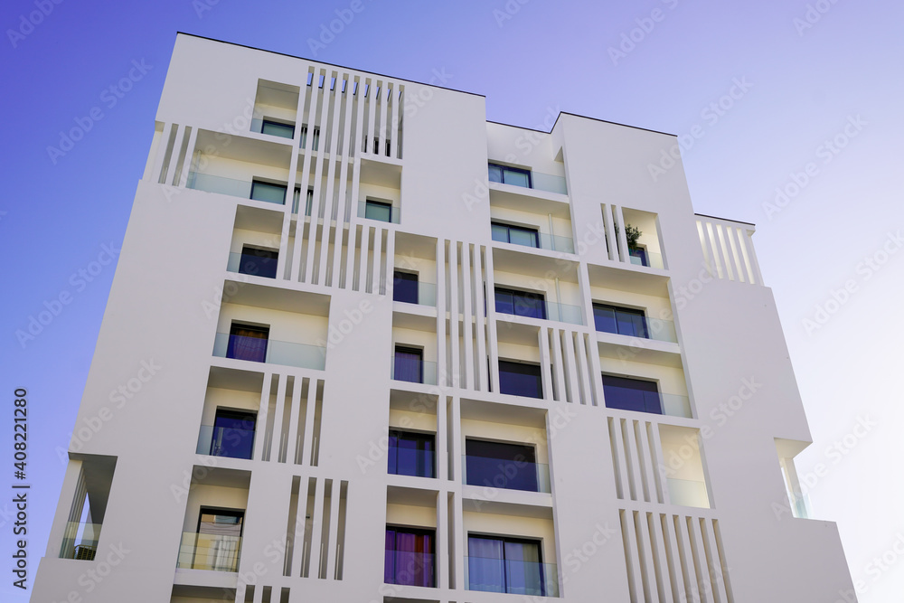 new modern block buildings with white facade real houses on line for office and apartment