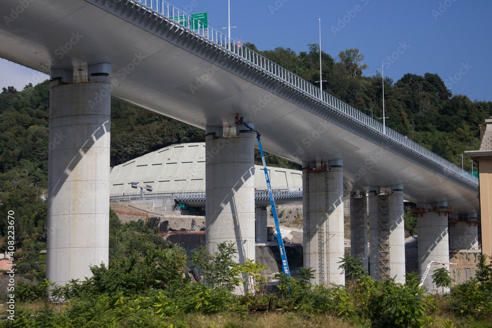 Fototapeta premium Genoa, Italy, August 10, 2020 new highway viaduct 
