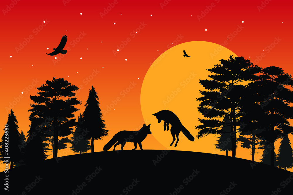 Fototapeta premium animal silhouette landscape
