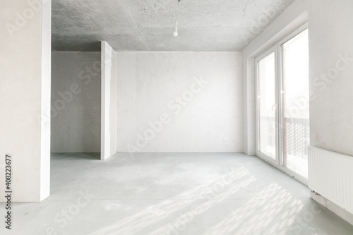 interior of the apartment without decoration in gray colors