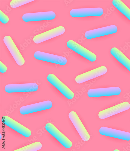 Seamless Pattern with Pink Glaze and Trendy Gradient Decorative Sprinkles. Candy, Donut and Ice Cream Design. Sweet Sweets