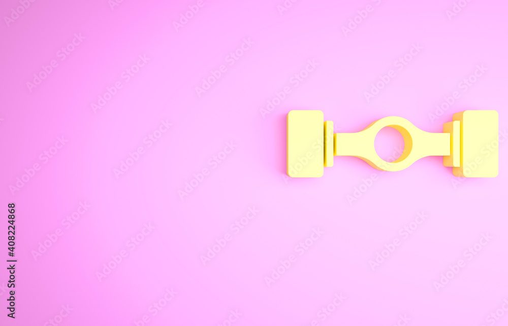 Yellow Chassis car icon isolated on pink background. Minimalism concept. 3d illustration 3D render.