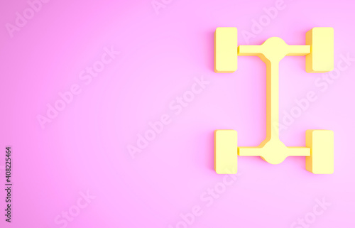 Yellow Chassis car icon isolated on pink background. Minimalism concept. 3d illustration 3D render.