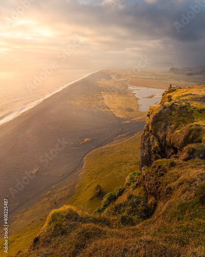 Epic sunset on the black sand beach, Reynisfjara, Iceland