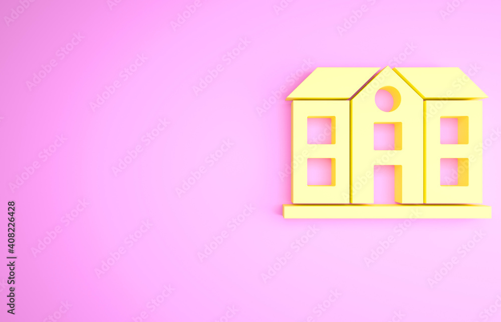 Yellow House icon isolated on pink background. Home symbol. Minimalism concept. 3d illustration 3D render. Yellow House icon isolated on pink background. Home symbol. Minimalism concept. 3d illustration 3D render.