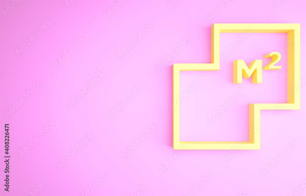 Yellow House plan icon isolated on pink background. Minimalism concept. 3d illustration 3D render. Yellow House plan icon isolated on pink background. Minimalism concept. 3d illustration 3D render.
