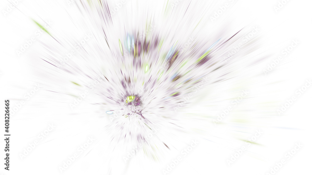 Obraz premium Abstract green and violet fireworks. Holiday background with fantastic light effect. Digital fractal art. 3d rendering.