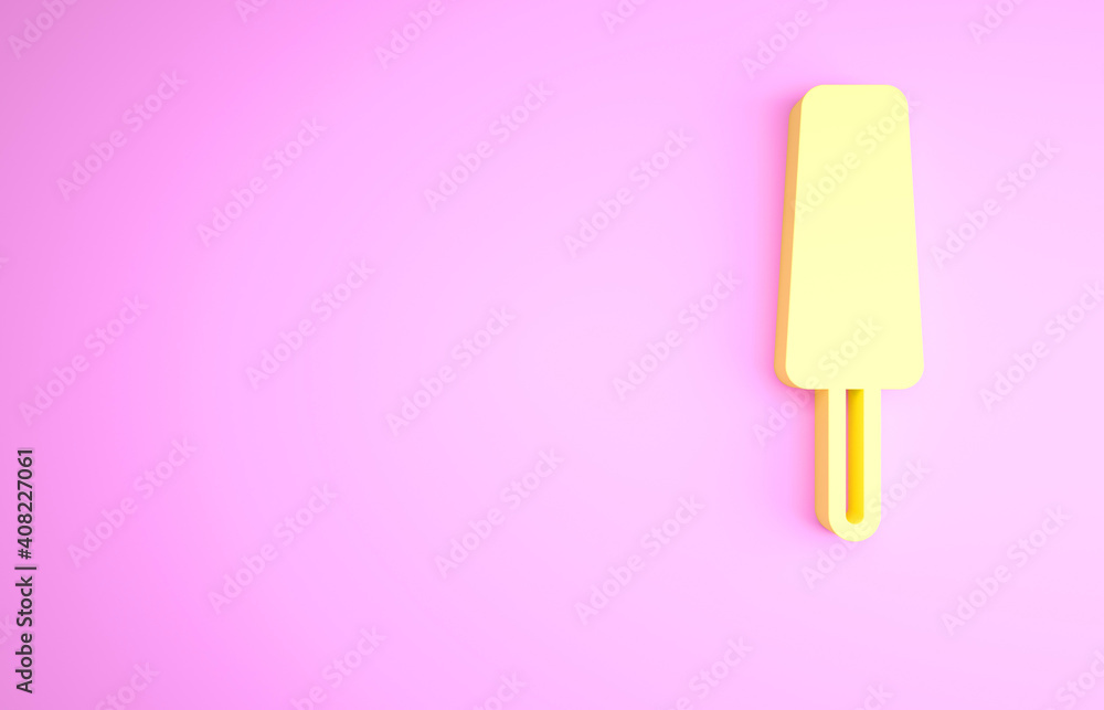 Yellow Ice cream on stick icon isolated on pink background. Sweet symbol. Minimalism concept. 3d illustration 3D render. Yellow Ice cream on stick icon isolated on pink background. Sweet symbol. Minimalism concept. 3d illustration 3D render.