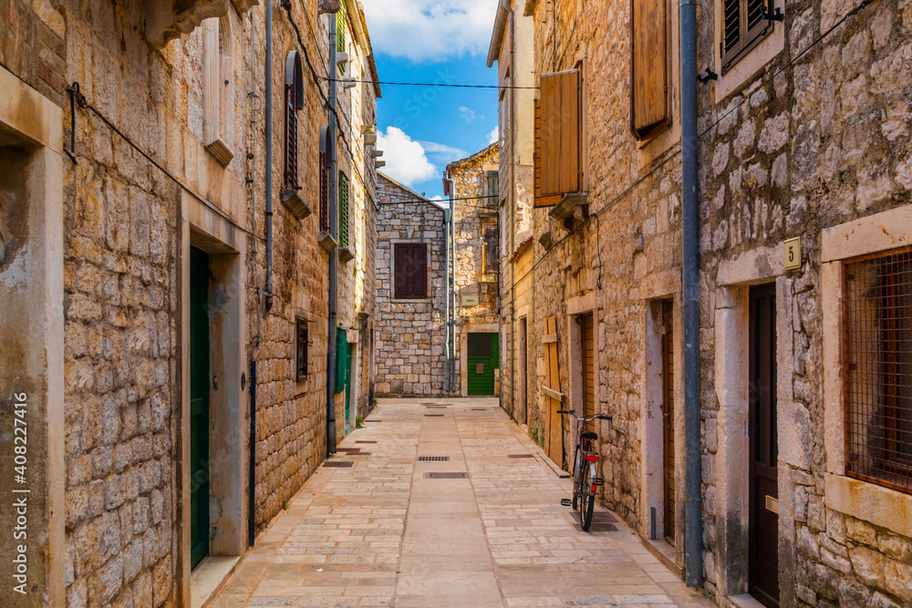 Old streets at Stari Grad, a town at Hvar island, Croatia