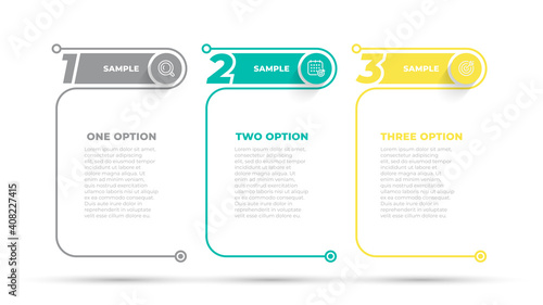 Business infographic design number options template. Time line with 3 steps, options. Vector illustration.