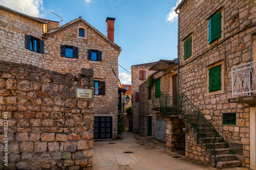 Old streets at Stari Grad  a town at Hvar island  Croatia