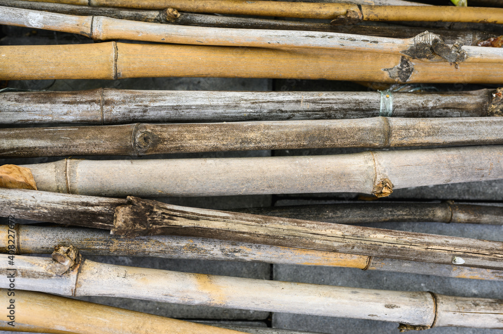 Old dry bamboo, pale white and yellow arranged in disordered for the background. Old dry bamboo, pale white and yellow arranged in disordered for the background.