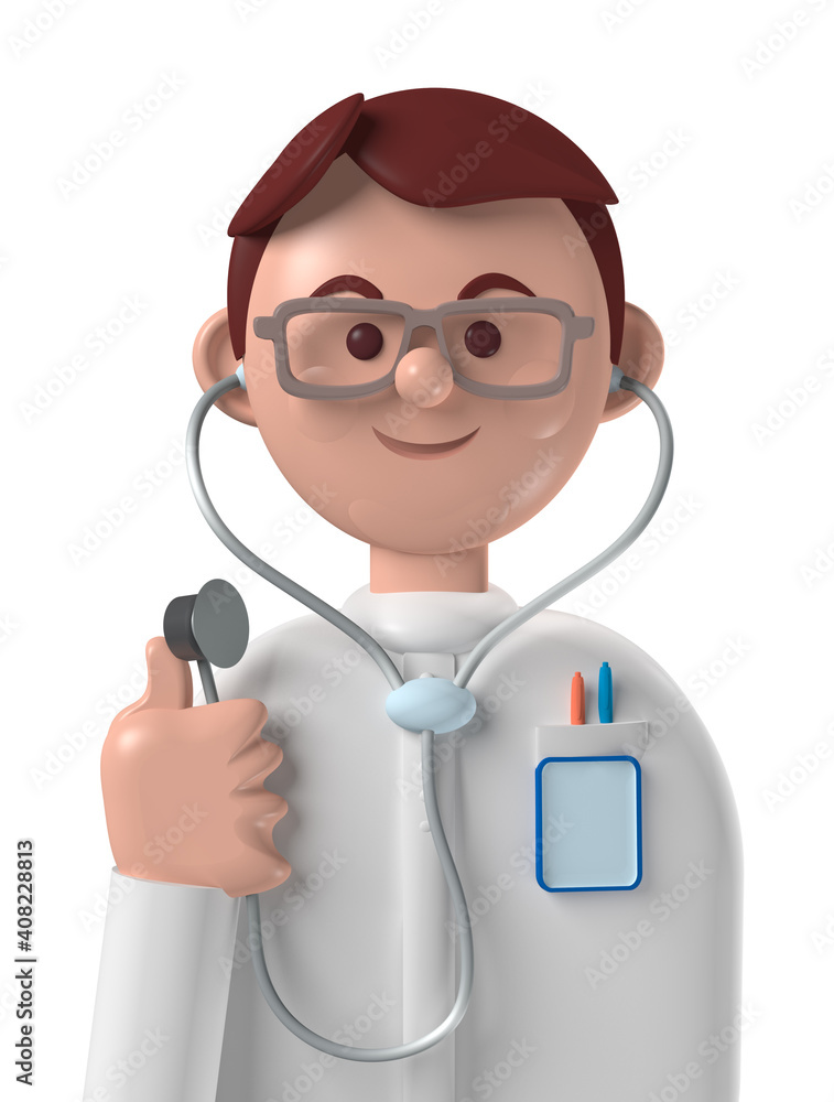 .Cartoon character 3d happy caucasian male doctor .Cartoon character 3d happy caucasian male doctor