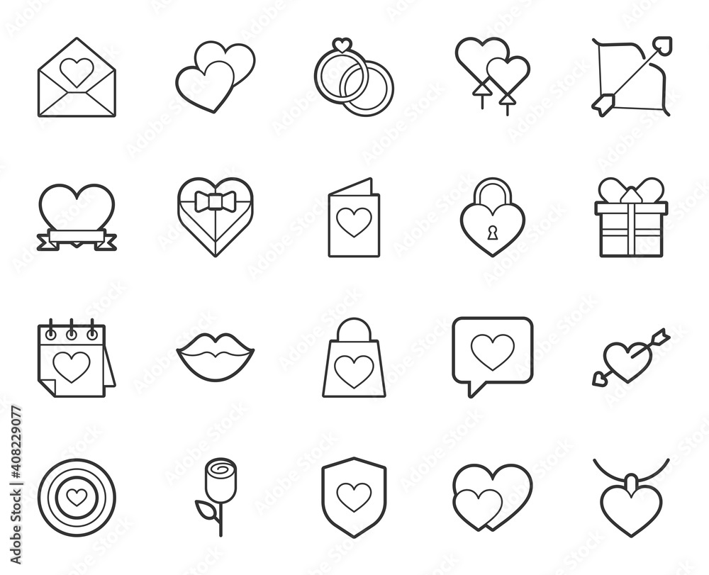 Valentine's day line icon set. Collection of holidays signs for web design and mobile app. Love day pictograms. Heart, lock, calendar, gift, chat, arrow, mouth, flower black icon on white background. Valentine's day line icon set. Collection of holidays signs for web design and mobile app. Love day pictograms. Heart, lock, calendar, gift, chat, arrow, mouth, flower black icon on white background.