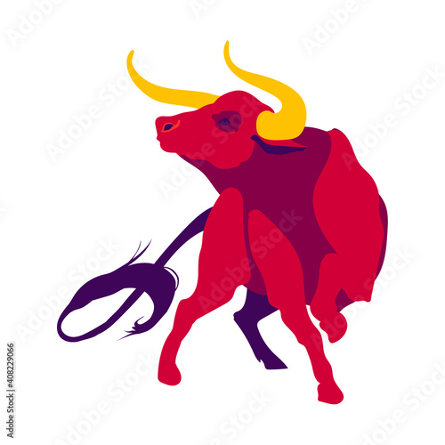 a vector graphic of red bullfighting and post running, logo, icon, Chinese new year, financial icon.