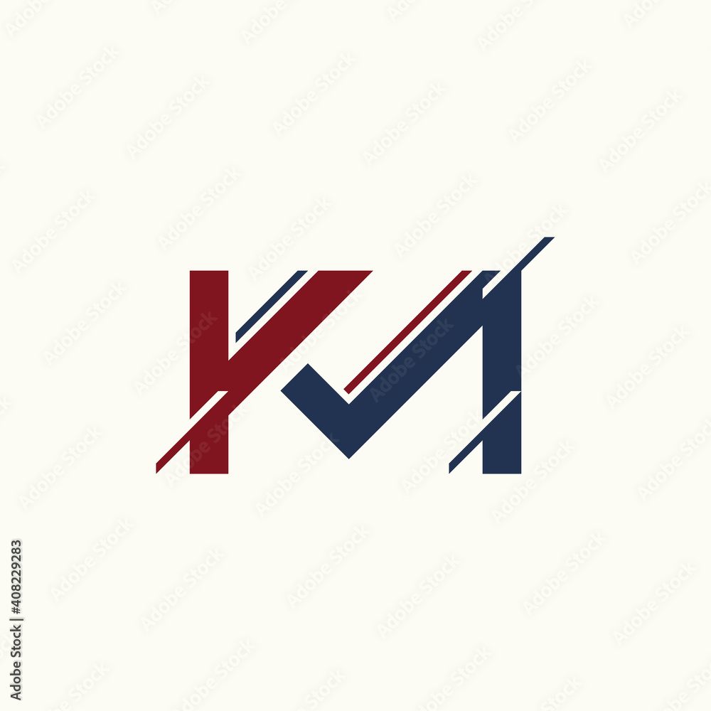 Letter KM slice vector concept Letter KM slice vector concept