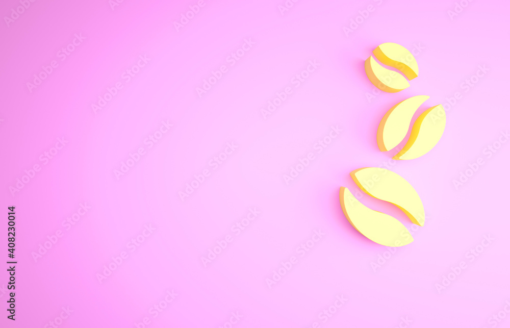 Obraz premium Yellow Coffee beans icon isolated on pink background. Minimalism concept. 3d illustration 3D render.