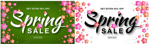 Spring Sale banner. Colorful flowers backgrounds. Spring deal. Sale Vector.