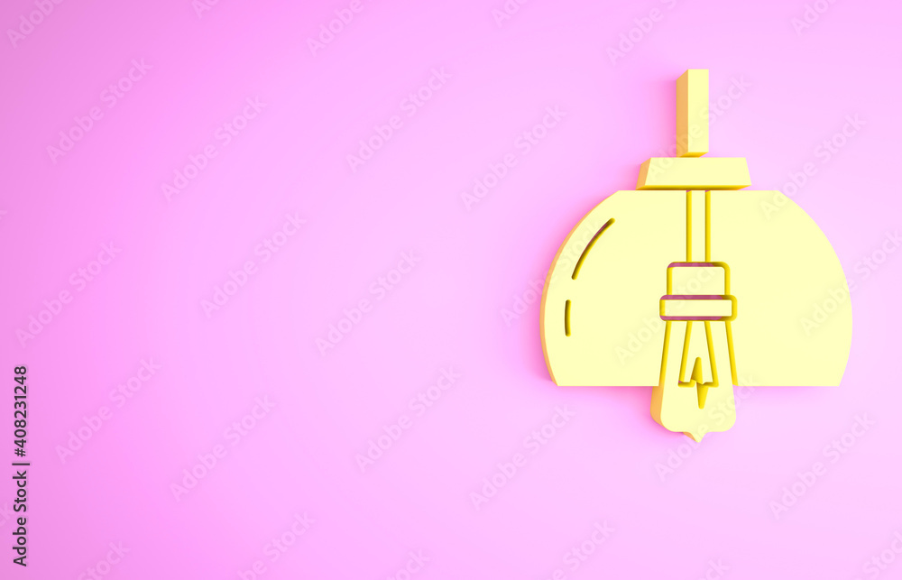 Yellow Chandelier icon isolated on pink background. Minimalism concept. 3d illustration 3D render. Yellow Chandelier icon isolated on pink background. Minimalism concept. 3d illustration 3D render.