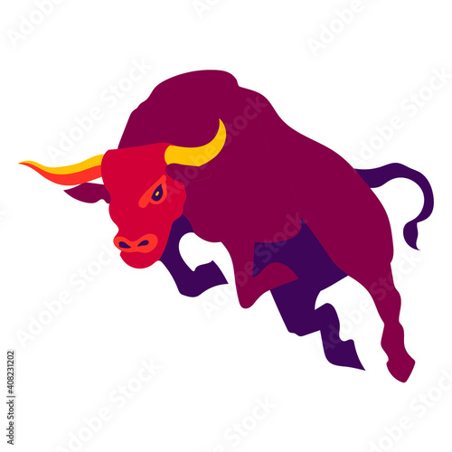 a vector graphic of red bullfighting and post jumping, logo, icon, Chinese new year, financial icon.