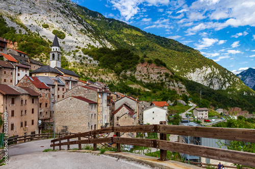 View of the old village of Erto located above the Vajont dam.This village was badly damaged by the Vajont dam disaster photo