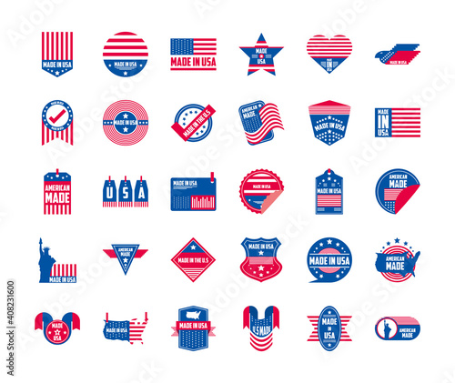 Made in usa banners and labels icon group vector design