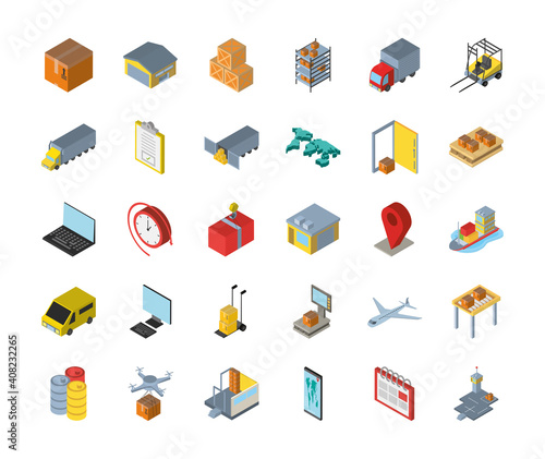 Delivery and logistics isometric icon group vector design