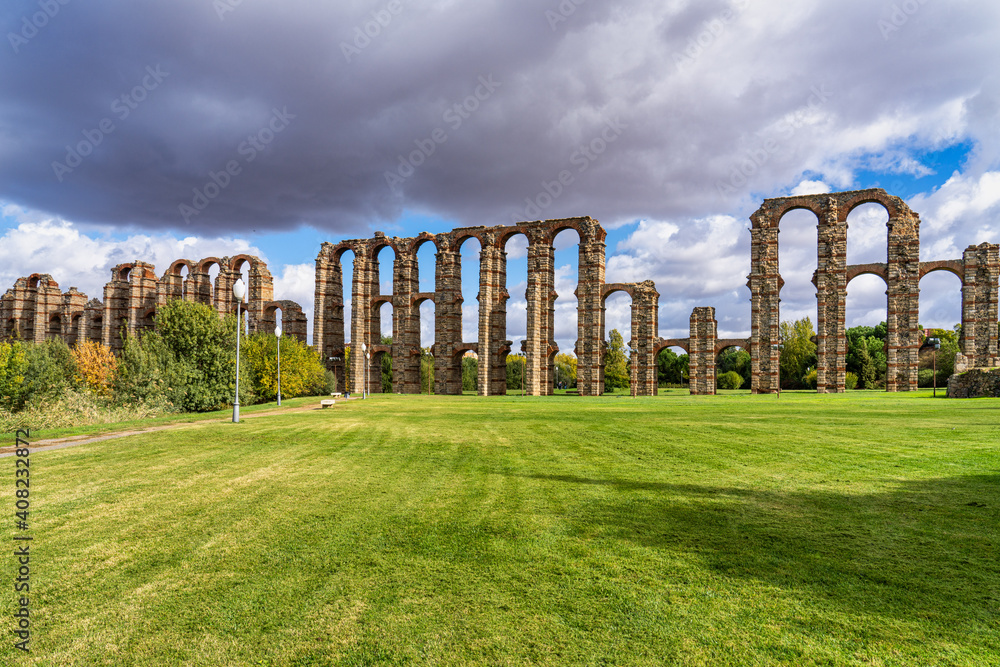 The Acueducto de los Milagros, Miraculous Aqueduct in Merida, Extremadura, Spain
