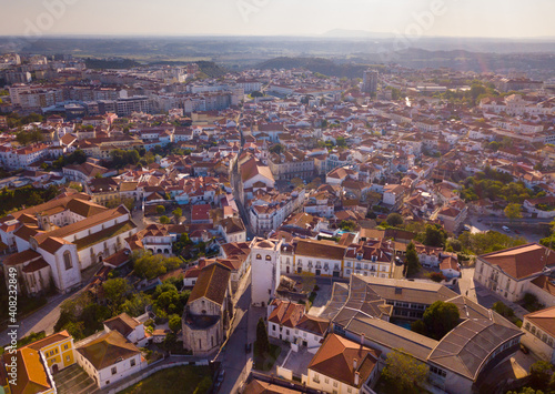 Picturesque view of shingles rooftops of stone houses in Santarem  Portugal