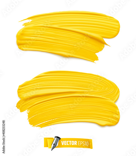 Traces de peinture jaune vectorielles sur fond blanc