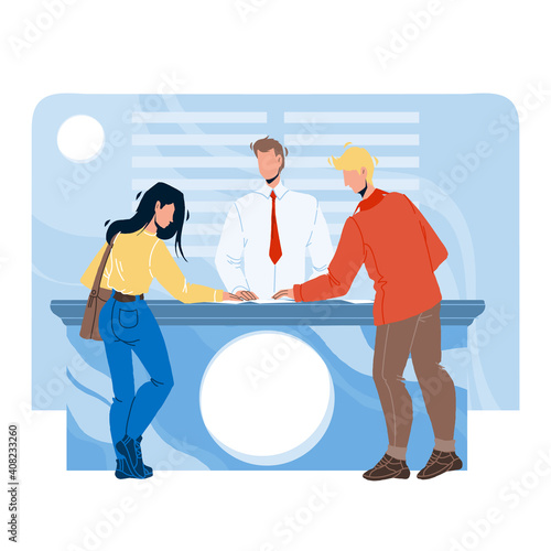 Expo Center Visitors Communicate With Staff Vector