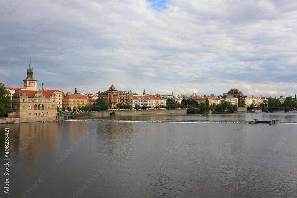 view on Prague old town,Vlatava river and iconic Charles bridge, Czech Republic