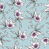Seamless pattern with cherry blossoms on a gray background. Sakura. background, print.