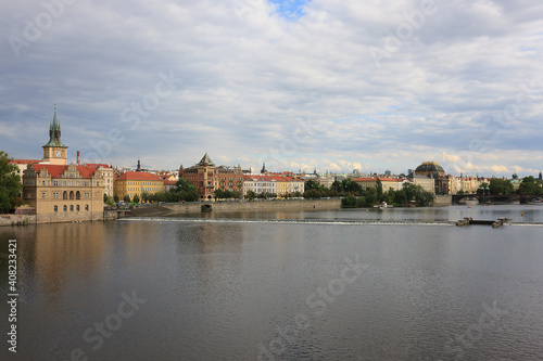 view on Prague old town,Vlatava river and iconic Charles bridge, Czech Republic