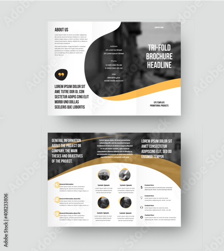 Vector trifold brochure with creative design on white background for information presentation, business concept.