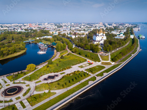 Aerial view of city of Kursk with Volga river at sunny day, Russia photo